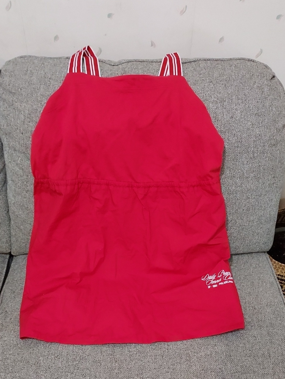 Women's Red Sleeveless Summer Dress with Stripe Strap Detail
